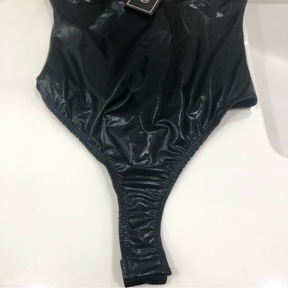 Body Contour Faux Leather High Neck Bodysuit - Picture 3 of 6